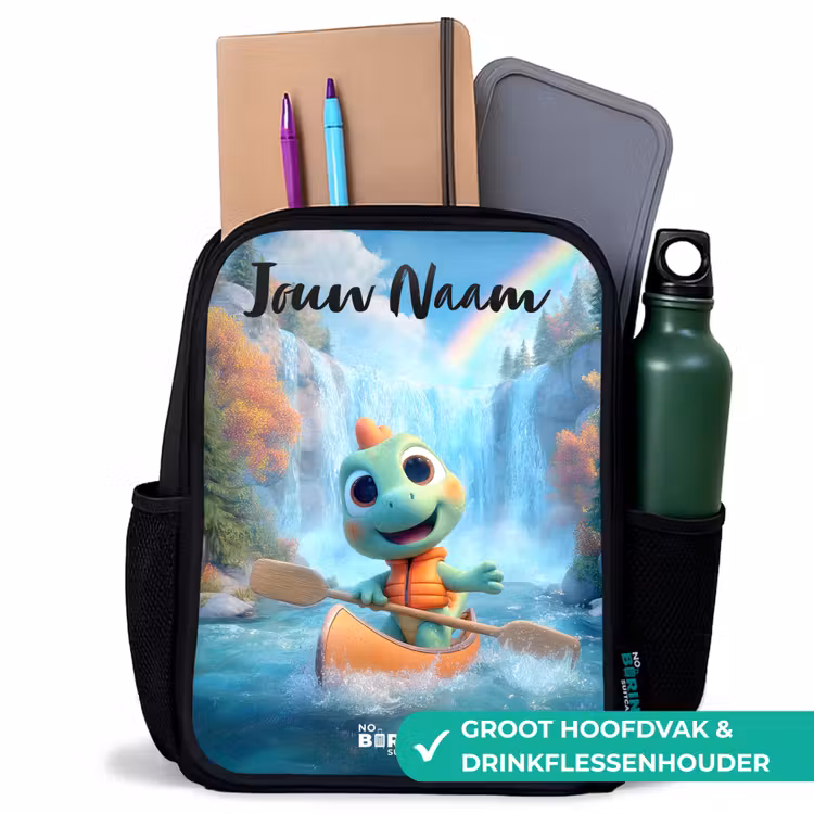 Kinderrugzak met naam - Zwart - Dino - Natuur - Waterval — 4
