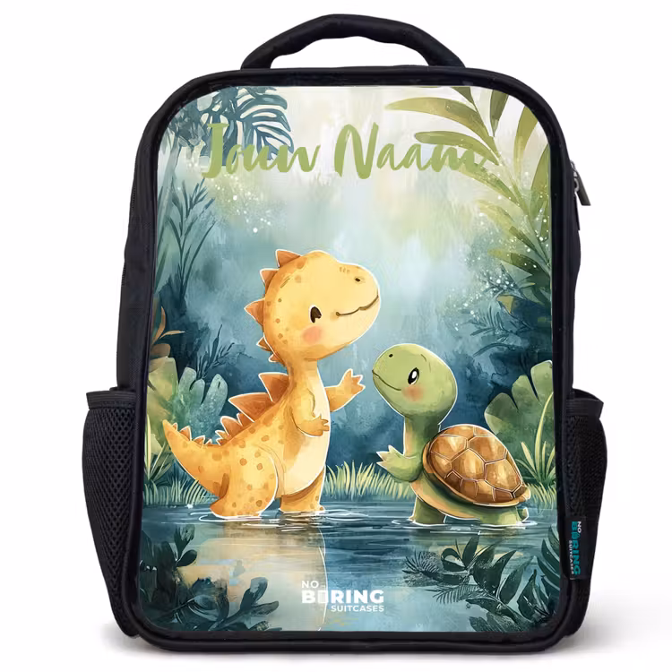 Kinderrugzak met naam - Zwart - Dino - Schildpad - Jungle — 1
