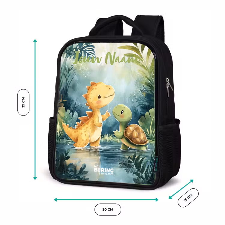 Kinderrugzak met naam - Zwart - Dino - Schildpad - Jungle — 5