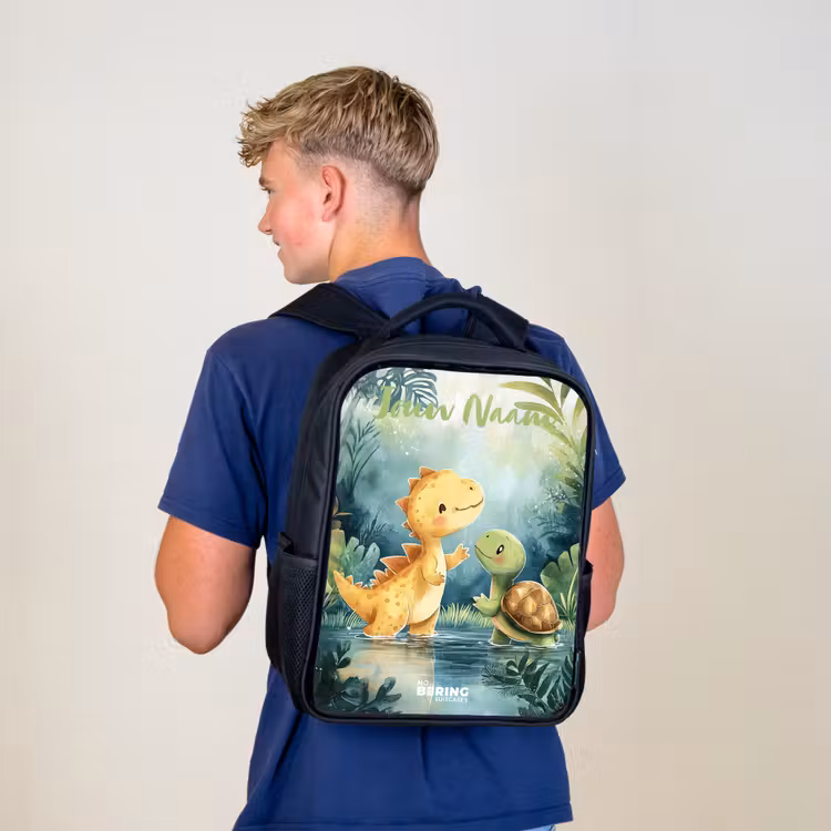 Kinderrugzak met naam - Zwart - Dino - Schildpad - Jungle — 6