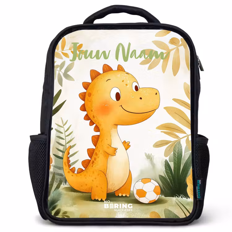 Kinderrugzak met naam - Zwart - Dino - Voetbal - Oranje — 1