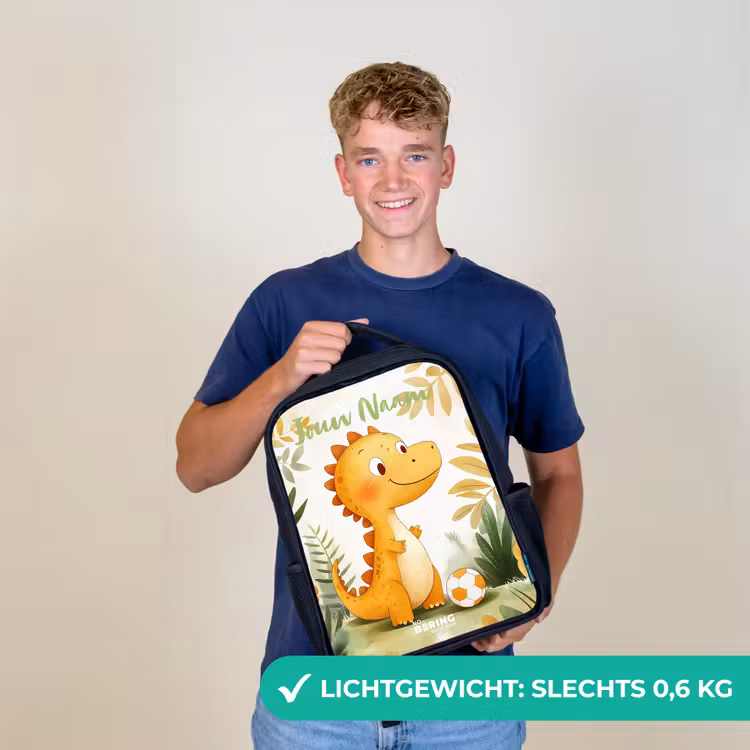 Kinderrugzak met naam - Zwart - Dino - Voetbal - Oranje — 2