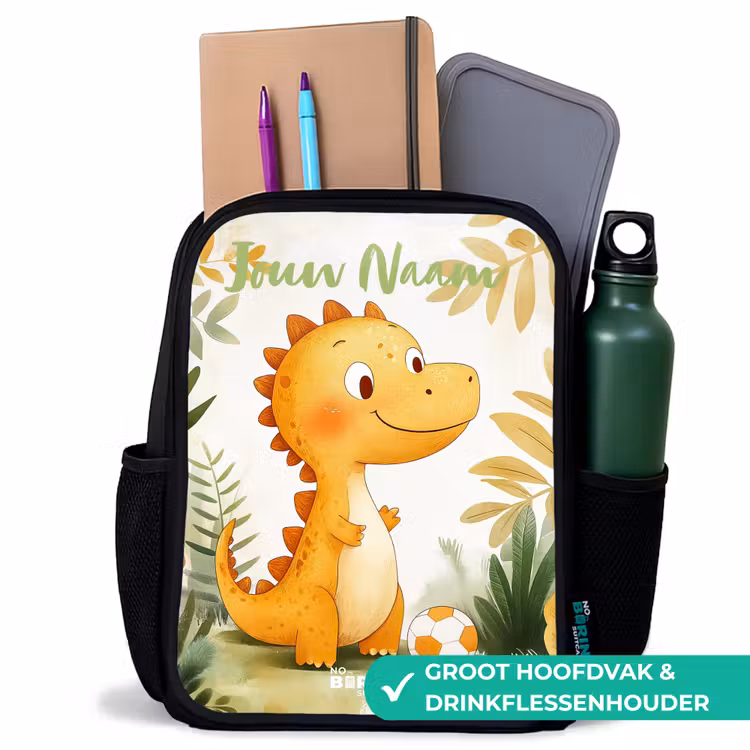 Kinderrugzak met naam - Zwart - Dino - Voetbal - Oranje — 4