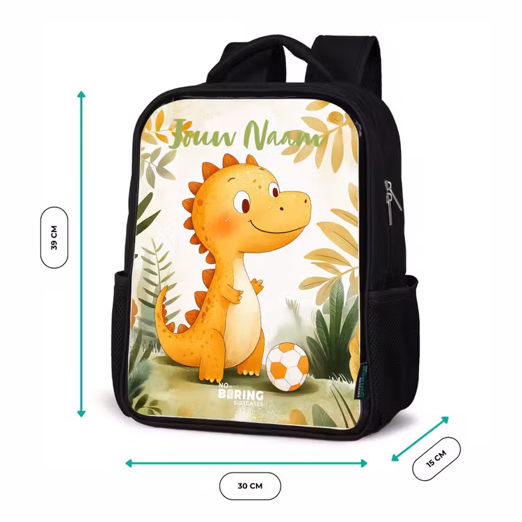 Kinderrugzak met naam - Zwart - Dino - Voetbal - Oranje — 5