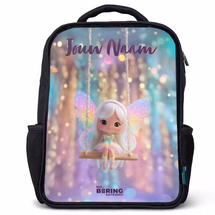 Kinderrugzak met naam - Zwart - Fee - Elf - Regenboog — 1
