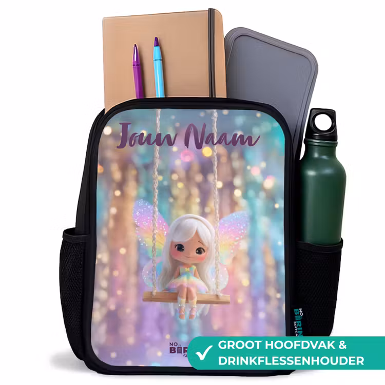 Kinderrugzak met naam - Zwart - Fee - Elf - Regenboog — 4