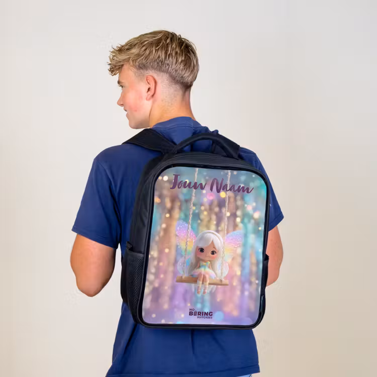 Kinderrugzak met naam - Zwart - Fee - Elf - Regenboog — 6