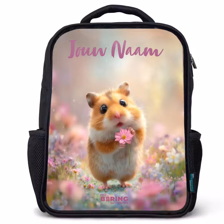 Kinderrugzak met naam - Zwart - Hamster - Bloem - Natuur - Dier β 1