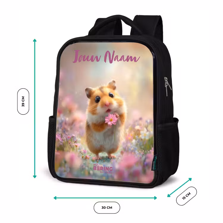 Kinderrugzak met naam - Zwart - Hamster - Bloem - Natuur - Dier β 5