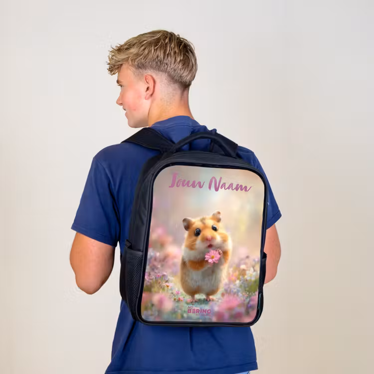 Kinderrugzak met naam - Zwart - Hamster - Bloem - Natuur - Dier β 6