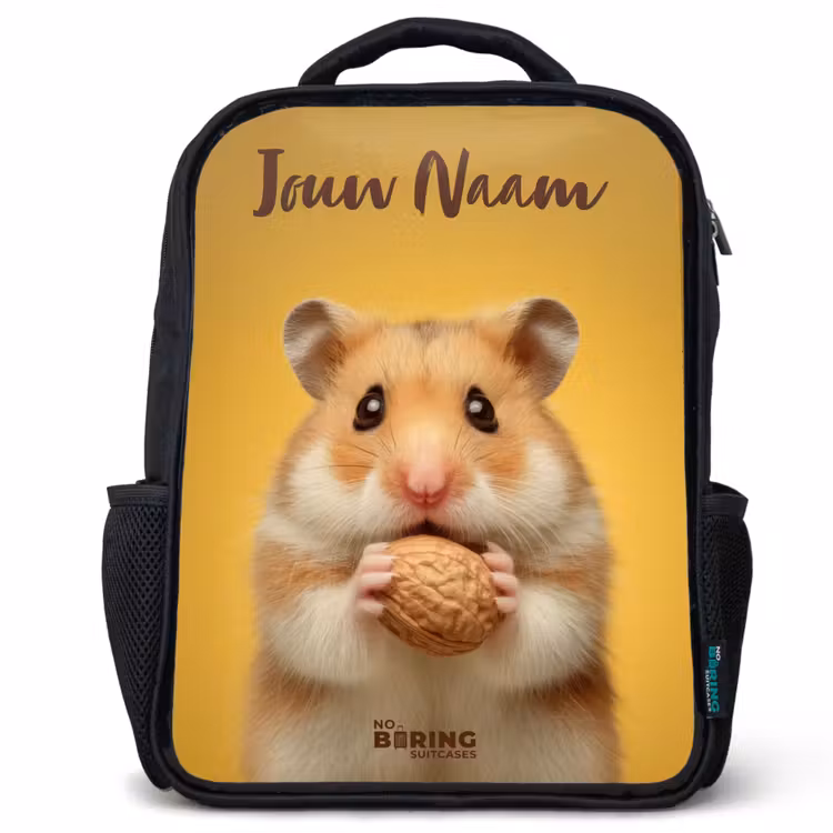 Kinderrugzak met naam - Zwart - Hamster - Walnoot - Dier — 1