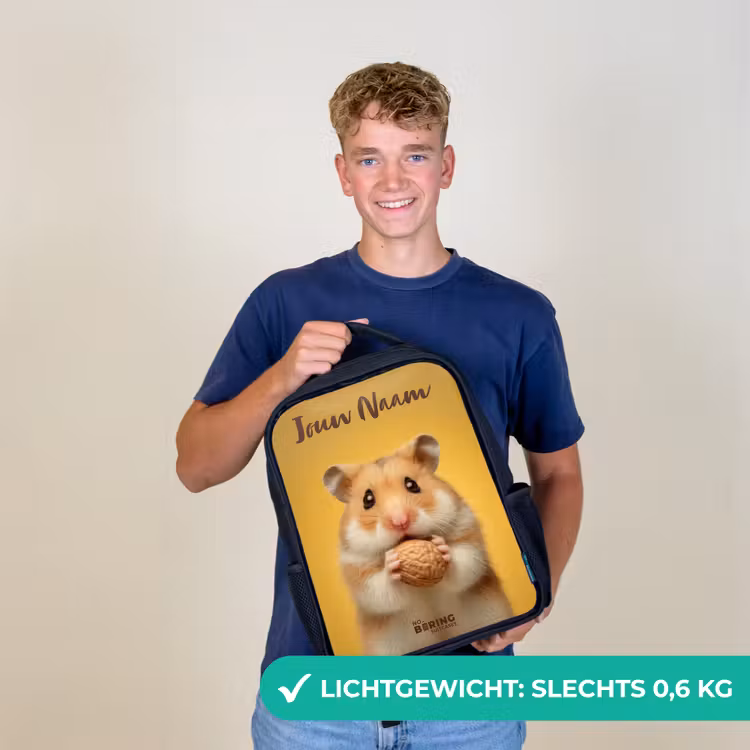 Kinderrugzak met naam - Zwart - Hamster - Walnoot - Dier — 2