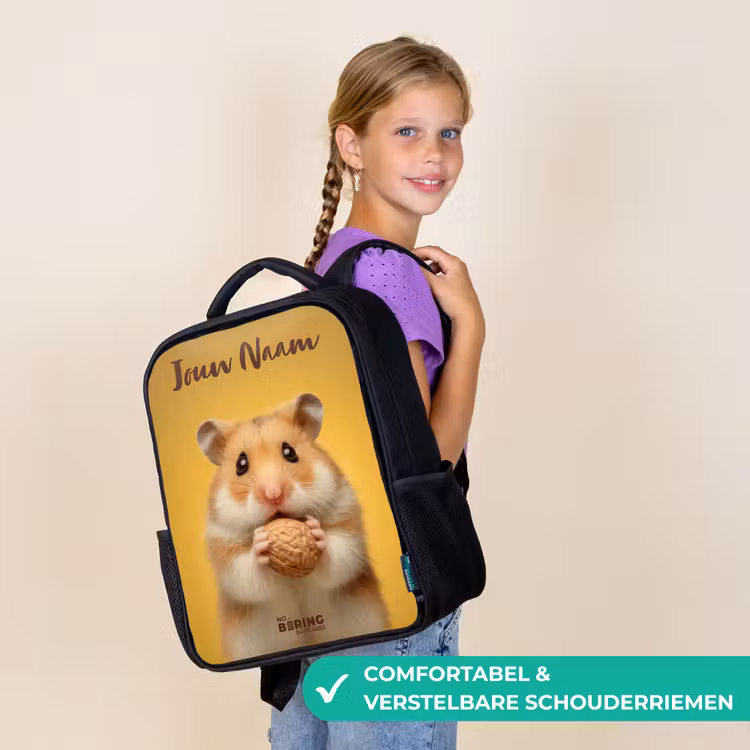 Kinderrugzak met naam - Zwart - Hamster - Walnoot - Dier — 3