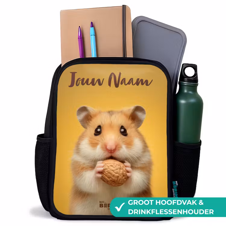 Kinderrugzak met naam - Zwart - Hamster - Walnoot - Dier — 4