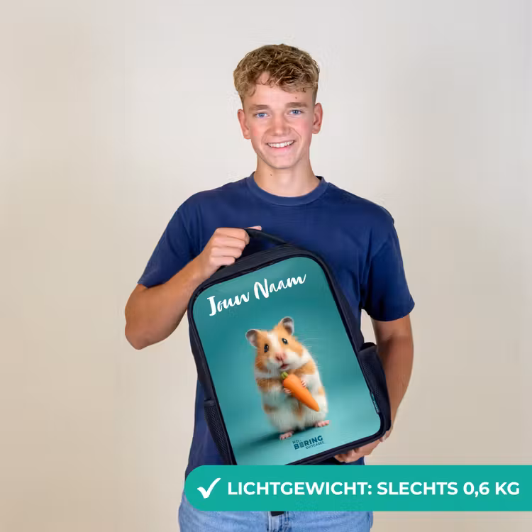 Kinderrugzak met naam - Zwart - Hamster - Wortel - Dier — 2