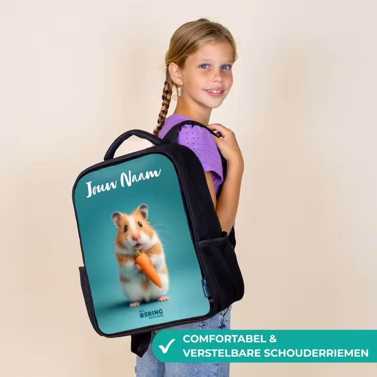 Kinderrugzak met naam - Zwart - Hamster - Wortel - Dier — 3