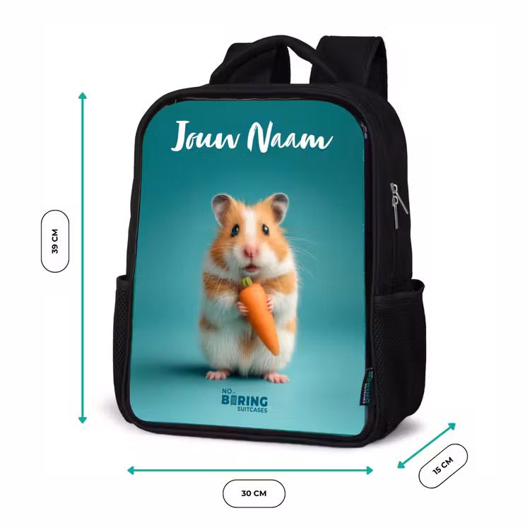 Kinderrugzak met naam - Zwart - Hamster - Wortel - Dier — 5