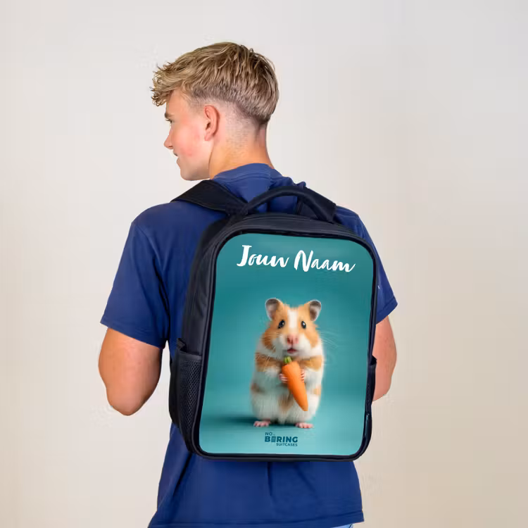 Kinderrugzak met naam - Zwart - Hamster - Wortel - Dier — 6