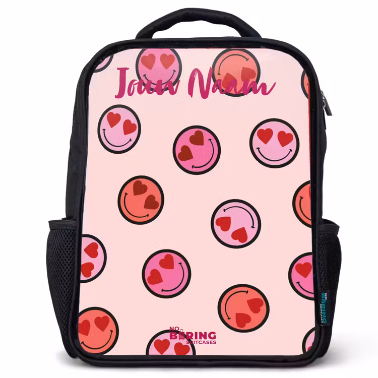 Kinderrugzak met naam - Zwart - Hartje - Smiley - Patroon — 1