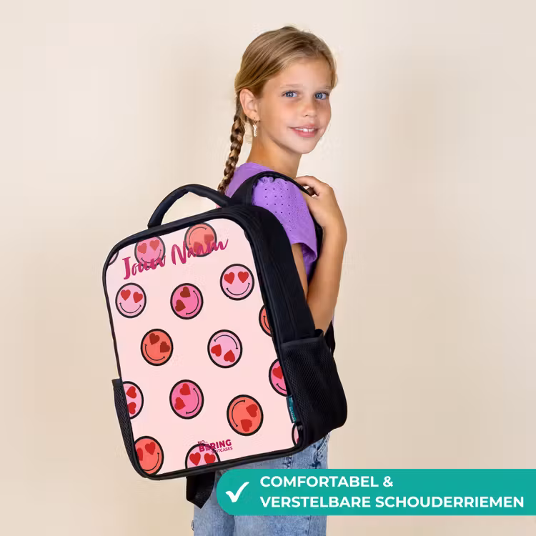 Kinderrugzak met naam - Zwart - Hartje - Smiley - Patroon — 3