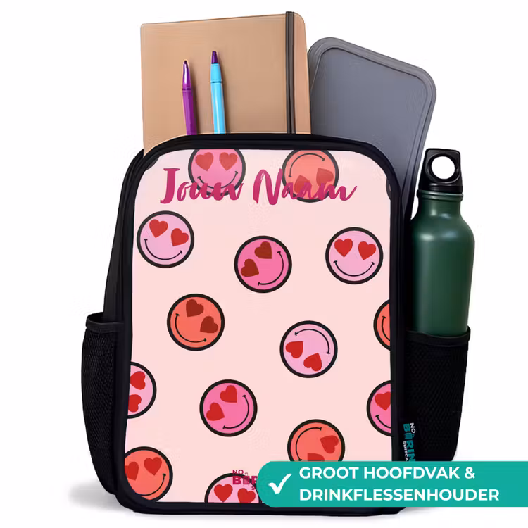 Kinderrugzak met naam - Zwart - Hartje - Smiley - Patroon — 4