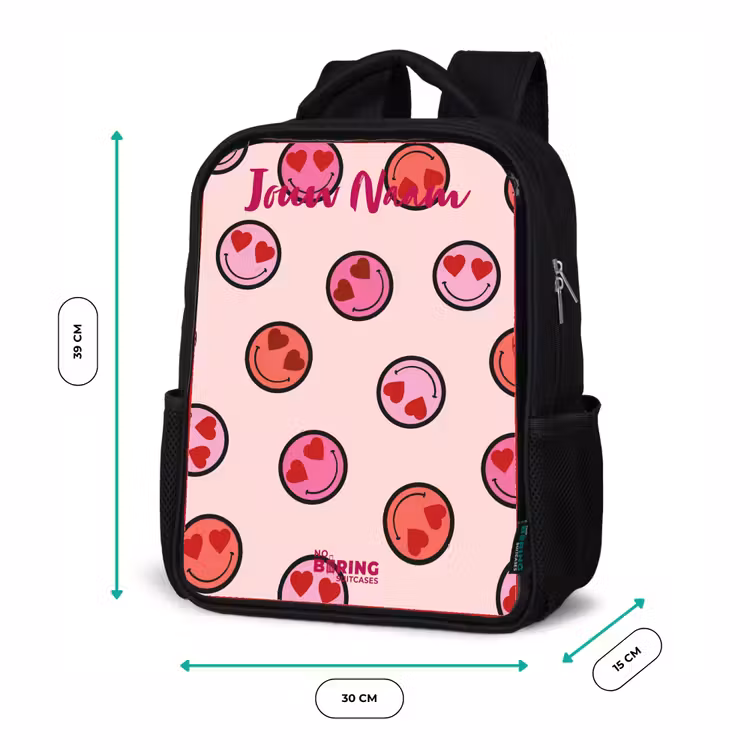 Kinderrugzak met naam - Zwart - Hartje - Smiley - Patroon — 5