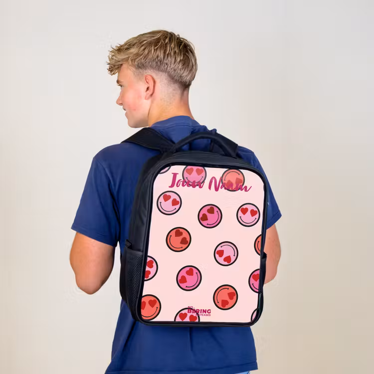 Kinderrugzak met naam - Zwart - Hartje - Smiley - Patroon — 6