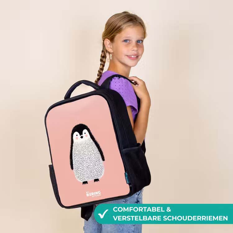 Kinderrugzak - Zwart - Pinguïn - Stippen - Roze - Minimalistisch — 3