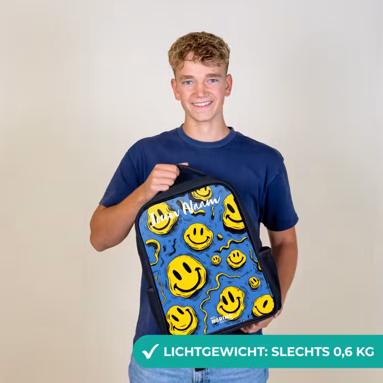 Kinderrugzak met naam - Zwart - Smiley - Blauw - Geel — 2