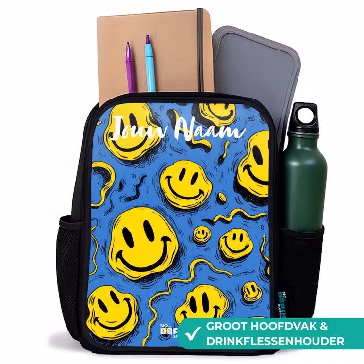 Kinderrugzak met naam - Zwart - Smiley - Blauw - Geel — 4