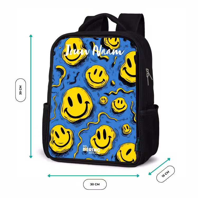 Kinderrugzak met naam - Zwart - Smiley - Blauw - Geel — 5