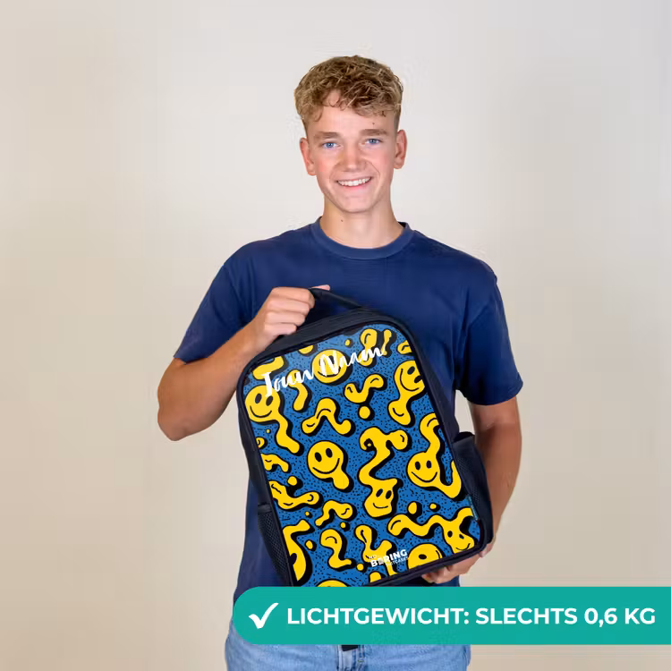 Kinderrugzak met naam - Zwart - Smiley - Geel - Blauw β 2
