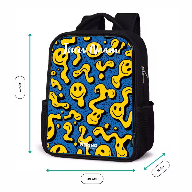 Kinderrugzak met naam - Zwart - Smiley - Geel - Blauw β 5
