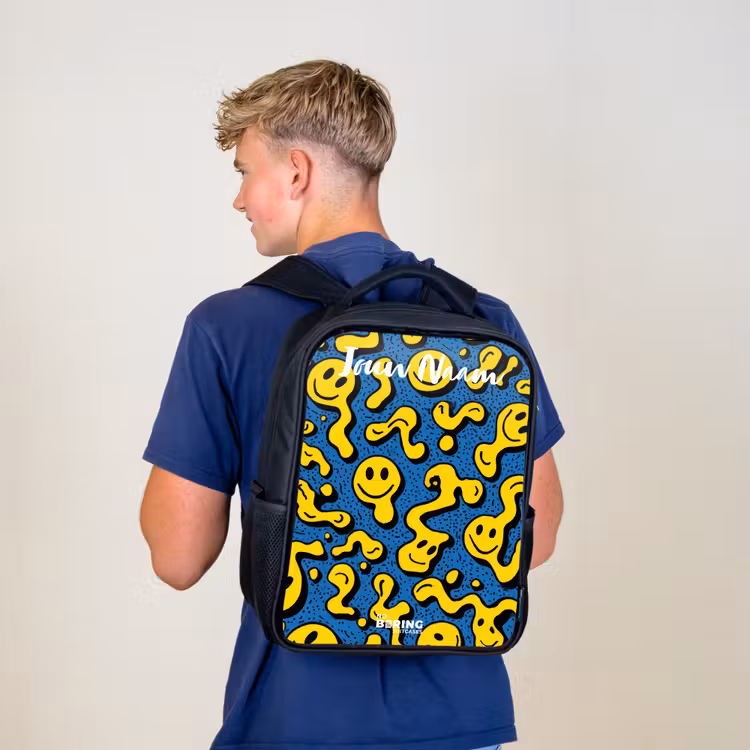 Kinderrugzak met naam - Zwart - Smiley - Geel - Blauw β 6