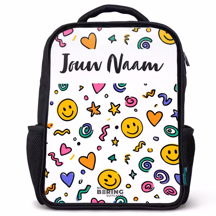 Kinderrugzak met naam - Zwart - Smiley - Hartje - Ster — 1