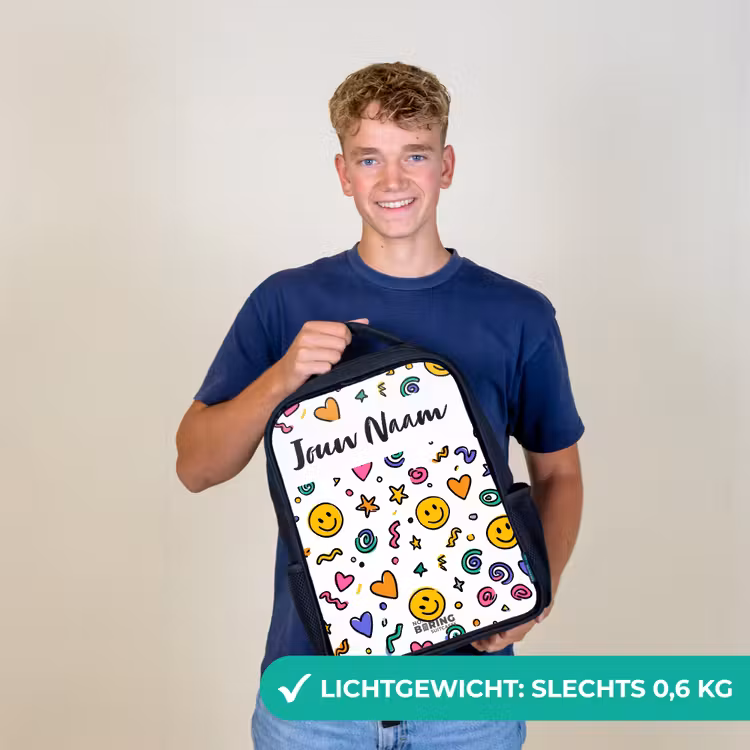 Kinderrugzak met naam - Zwart - Smiley - Hartje - Ster — 2