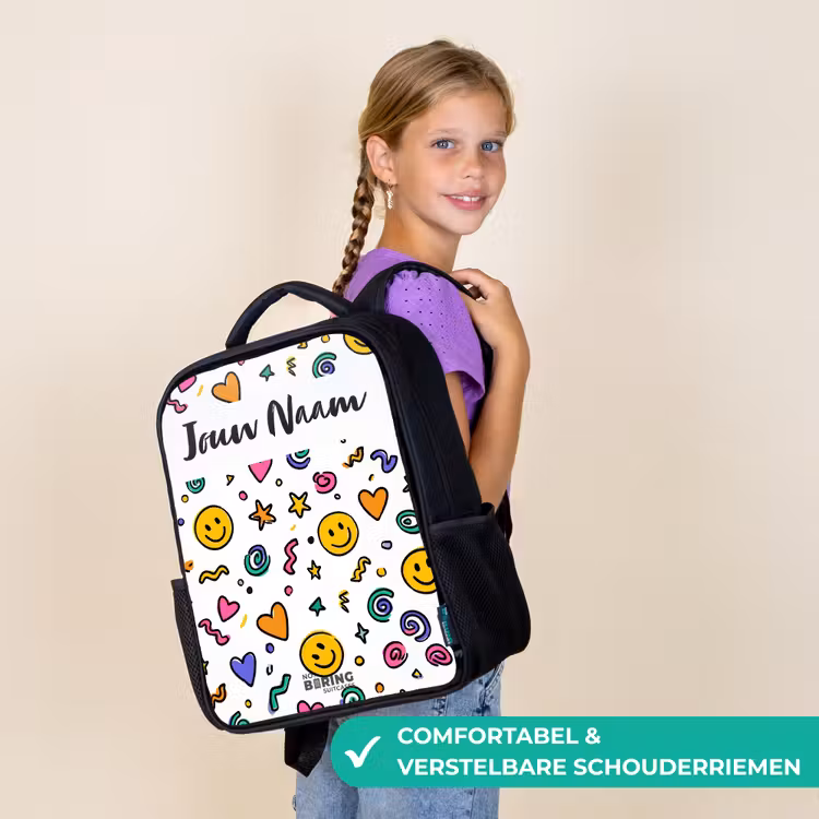 Kinderrugzak met naam - Zwart - Smiley - Hartje - Ster — 3