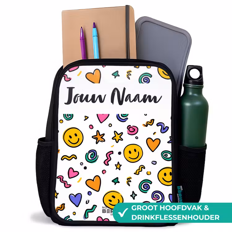 Kinderrugzak met naam - Zwart - Smiley - Hartje - Ster — 4