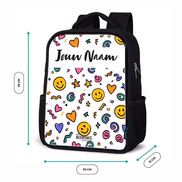 Kinderrugzak met naam - Zwart - Smiley - Hartje - Ster — 5