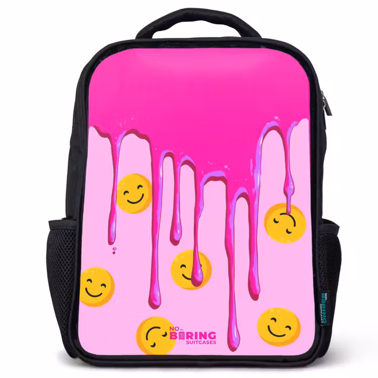 Kinderrugzak met naam - Zwart - Verf - Smiley - Roze — 1