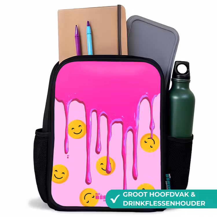 Kinderrugzak met naam - Zwart - Verf - Smiley - Roze — 4