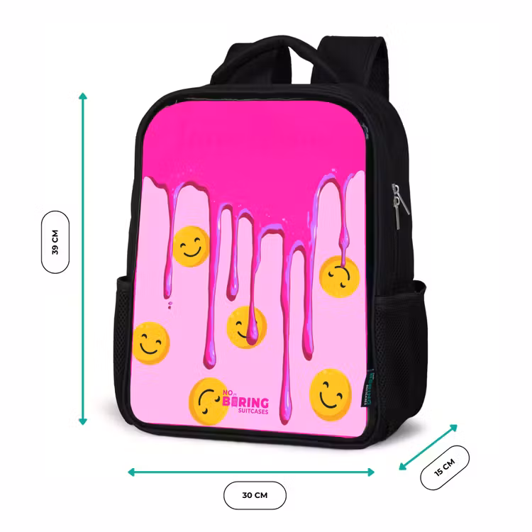 Kinderrugzak met naam - Zwart - Verf - Smiley - Roze — 5