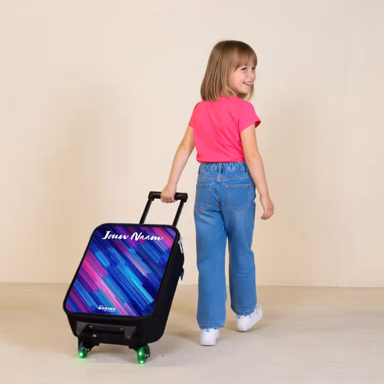 Kinderkoffers met naam - Neon - Strepen - Abstract - Blauw - Roze — 2