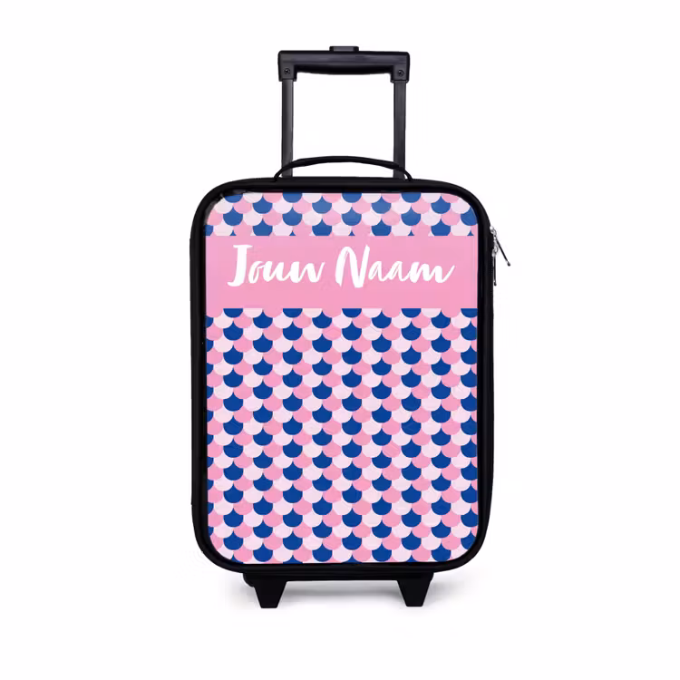 Kinderkoffers met naam - Schubben - Patroon - Blauw - Roze — 1