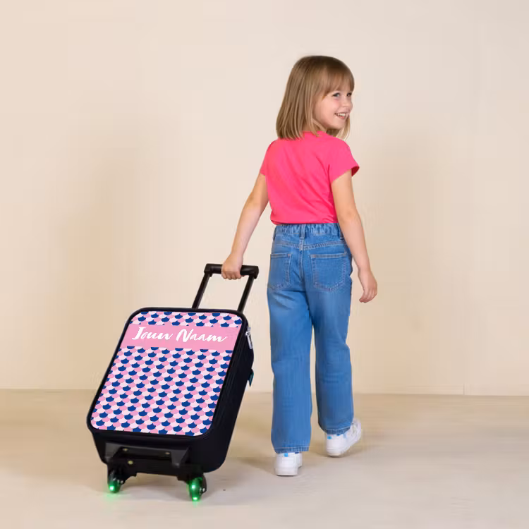Kinderkoffers met naam - Schubben - Patroon - Blauw - Roze — 2