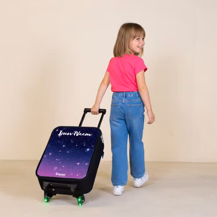Kinderkoffers met naam - Sterren - Galaxy - Blauw - Roze — 2