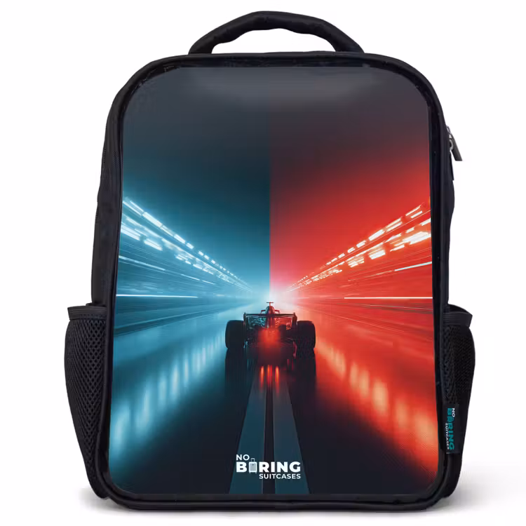 Kinderrugzak - Zwart - Baan - Raceauto - Neon - Rood β 1