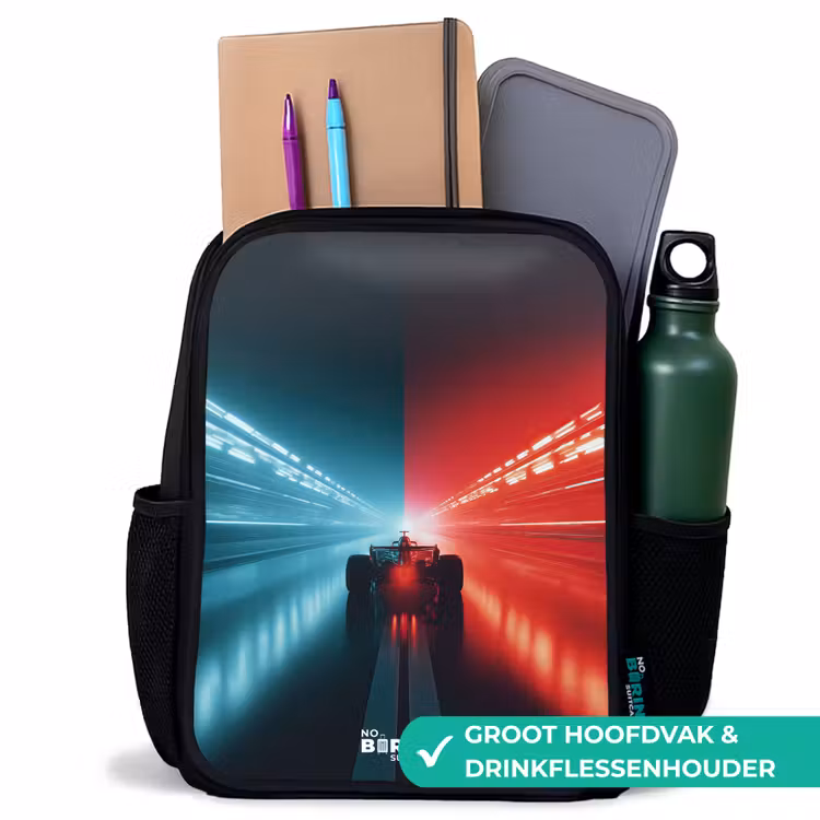 Kinderrugzak - Zwart - Baan - Raceauto - Neon - Rood β 4