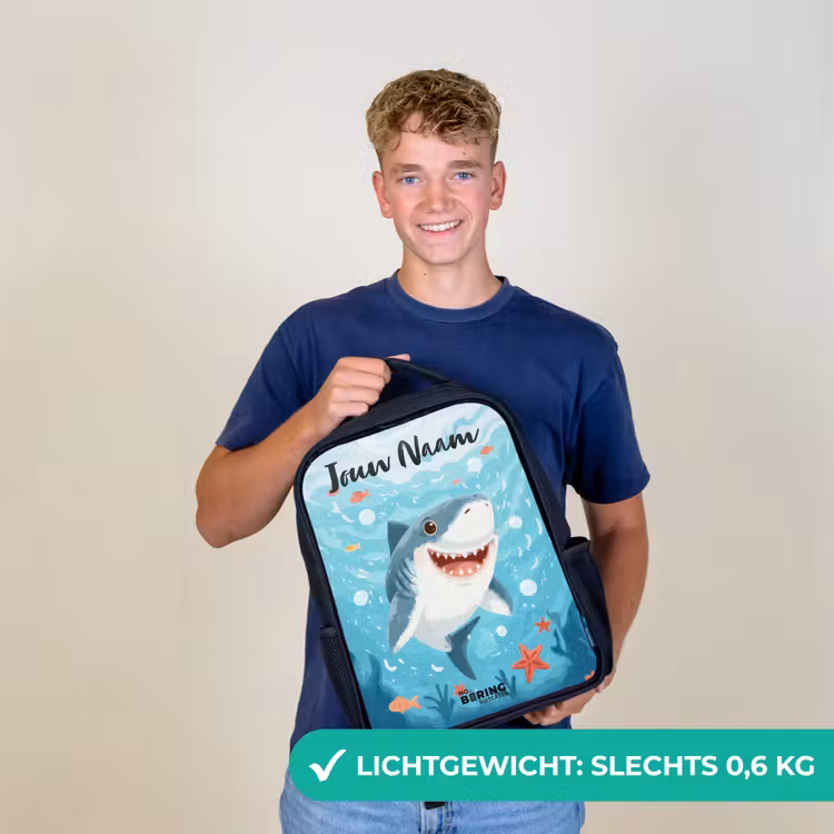 Kinderrugzak met naam - Zwart - Haai - Water - Zee — 2