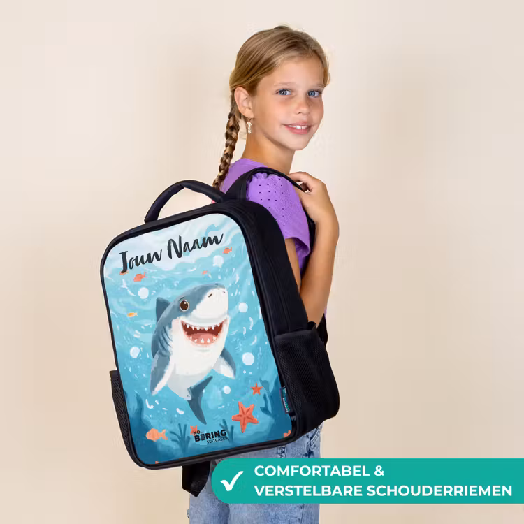 Kinderrugzak met naam - Zwart - Haai - Water - Zee — 3